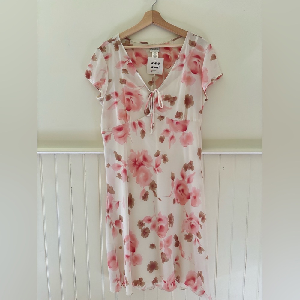 Y2K Vintage Cream & Pink Floral Dress with Slip